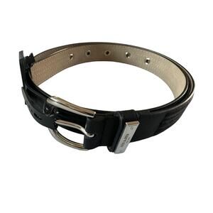 NWT Steve Madden Womens Medium Quilted Faux Leather Belt Black Silver #MQ13